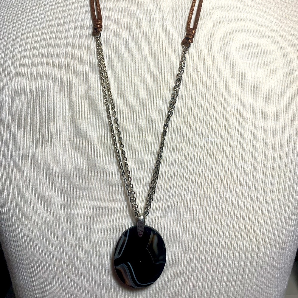 Black quartz obsidian natural gemstone pendant necklace